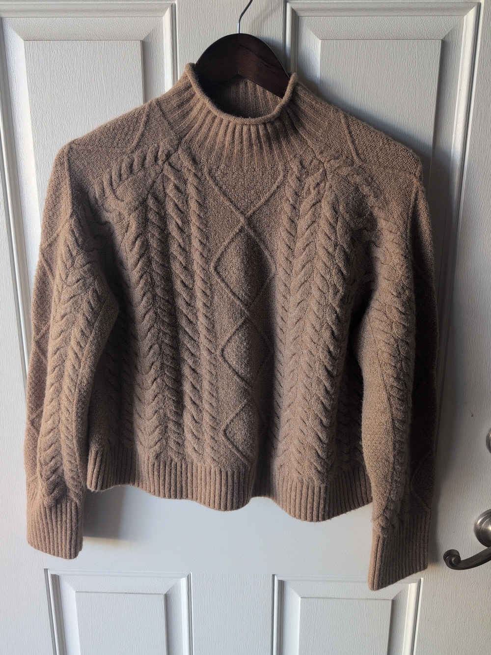 J. CREW Women’s Cable Knit Roll Neck Sweater Tan Wool Alpaca Blend XXS